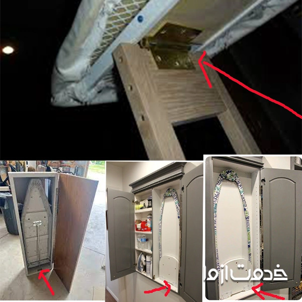 نصب لولاها روی صفحه میز اتو و قفسه برای نصب میز اتو تاشو